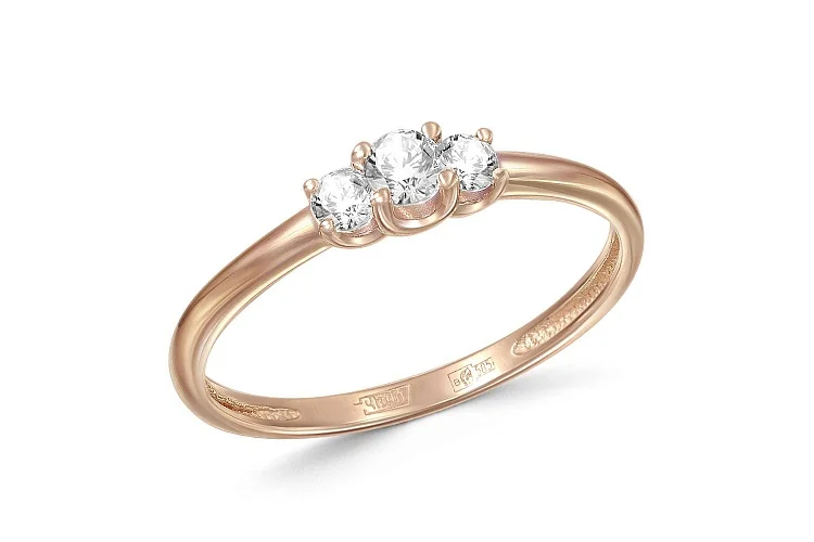 Кольцо из красного золота с 3 бриллиантами