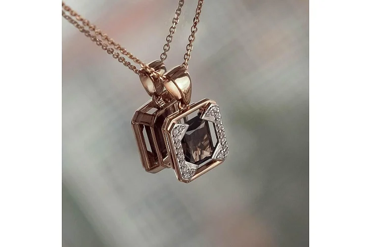 Подвеска из красного золота с раухтопазом и 20 фианитами