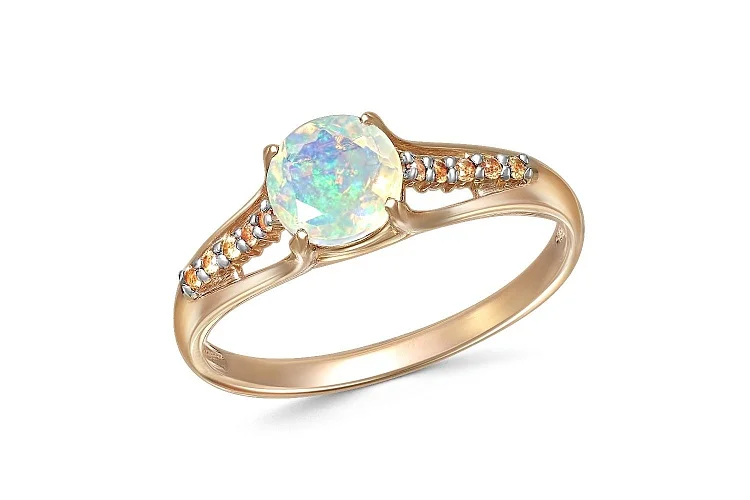 Кольцо из красного золота с опалом и 10 сапфирами