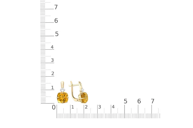 Серьги из жёлтого золота с 2 цитринами и 2 фианитами