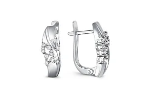 Серьги из белого золота с 8 бриллиантами и 10 фианитами