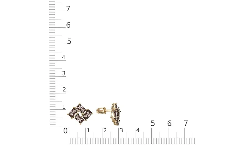 Серьги-пусеты из жёлтого золота с 8 раухтопазами