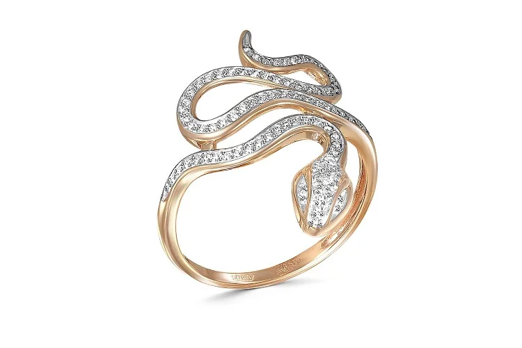 Кольцо Змея из красного золота с 86 бриллиантами