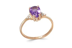 Кольцо из красного золота с аметистом и 6 фианитами