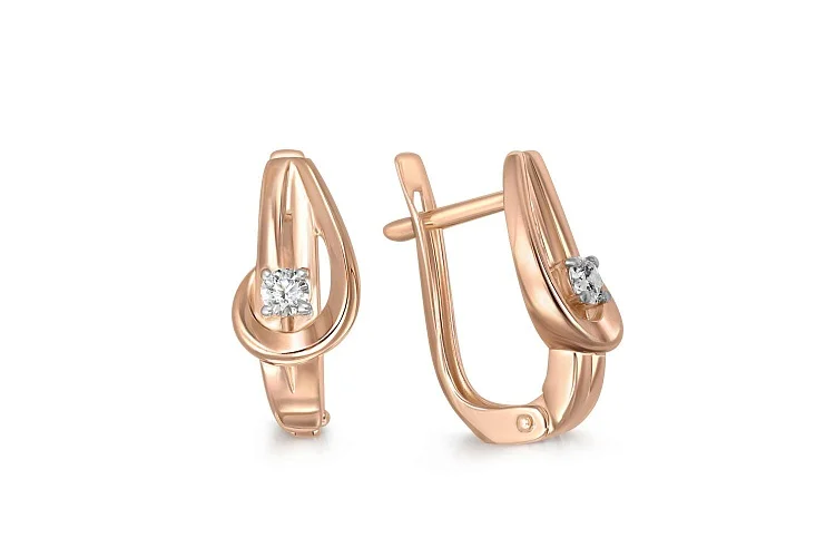 Серьги из красного золота с 2 фианитами