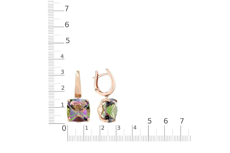 Серьги из красного золота с 2 кварцами