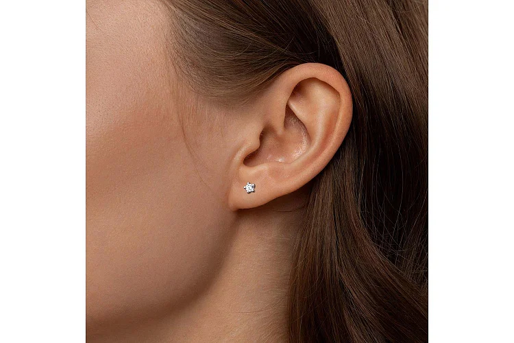 Серьги-пусеты из белого золота с 2 бриллиантами