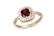 Кольцо из красного золота с гранатом и 24 фианитами