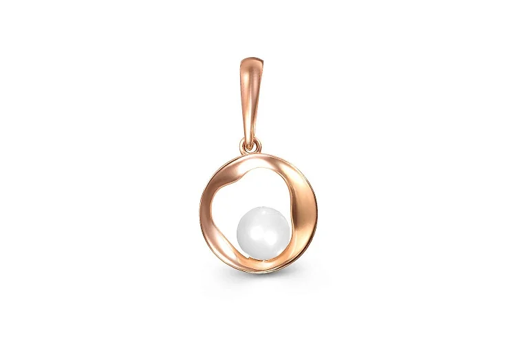 Подвеска Круг из красного золота с жемчугом