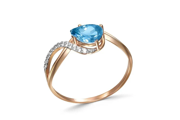 Кольцо из красного золота с топазом swiss и 13 фианитами