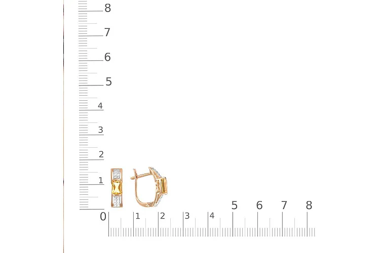 Серьги из красного золота с 2 цитринами и 32 фианитами