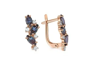 Серьги из красного золота с 6 александритами и 8 фианитами