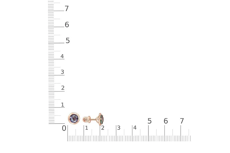 Серьги-пусеты из красного золота с 2 кварцами