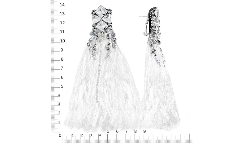 Бижутерные серьги свадебные Перья белый