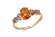 Кольцо из красного золота с янтарём и 14 фианитами