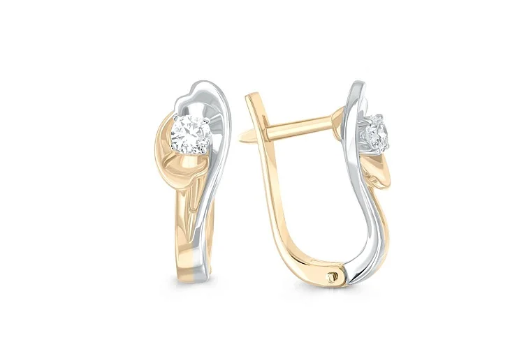 Серьги Цветы из жёлтого золота с 2 бриллиантами