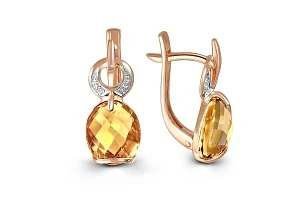 Серьги из красного золота с 2 цитринами и 4 фианитами