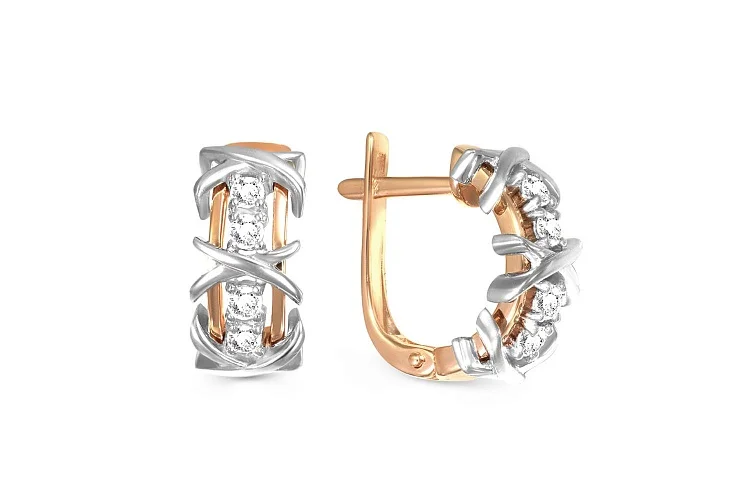 Серьги Дорожки из красного золота с 8 бриллиантами