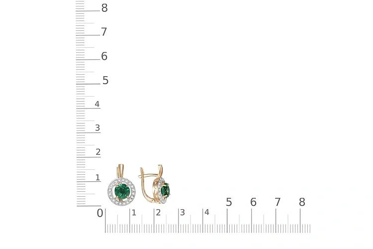 Серьги из красного золота с 2 изумрудами и 40 бриллиантами