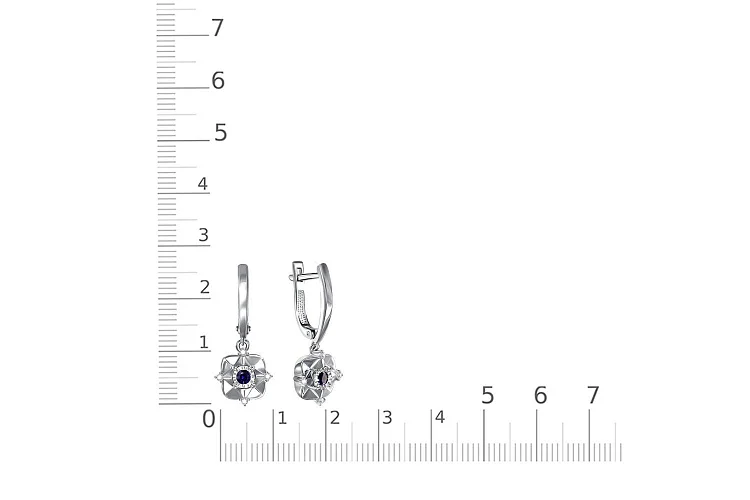 Серьги из белого золота с 2 корундами и 8 бриллиантами