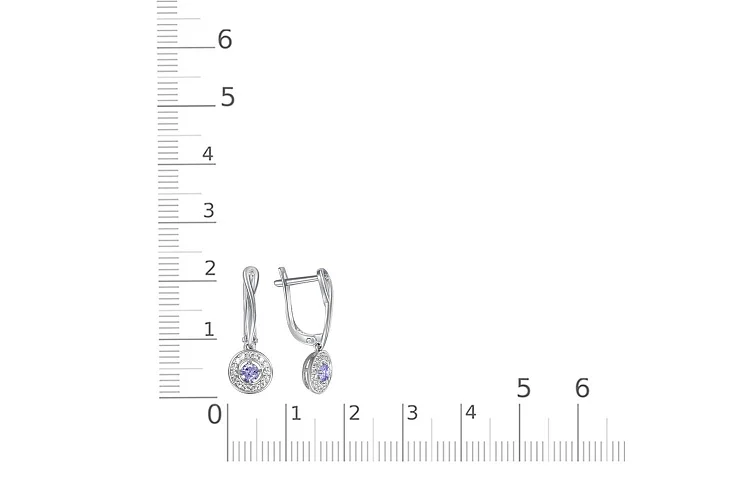 Серьги из белого золота с 2 танзанитами и 34 фианитами