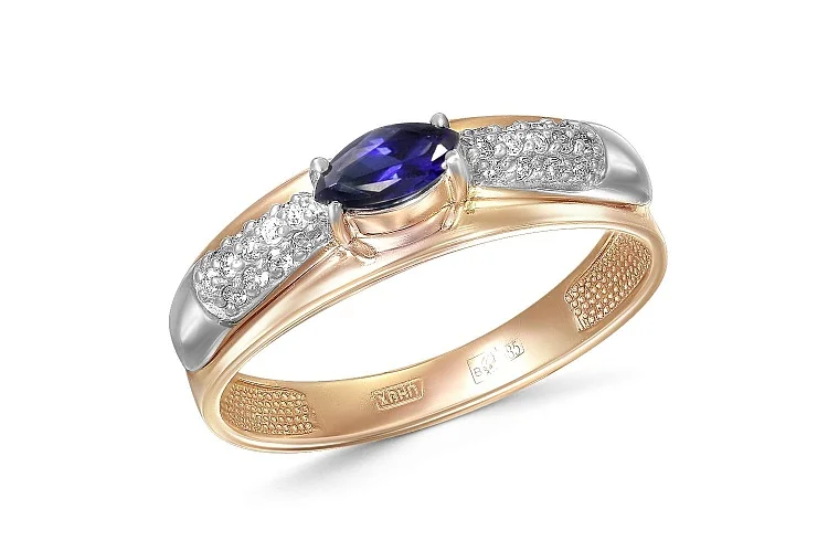 Кольцо из красного золота с сапфиром и 26 бриллиантами