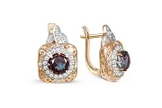 Серьги из красного золота с 2 александритами и 56 фианитами