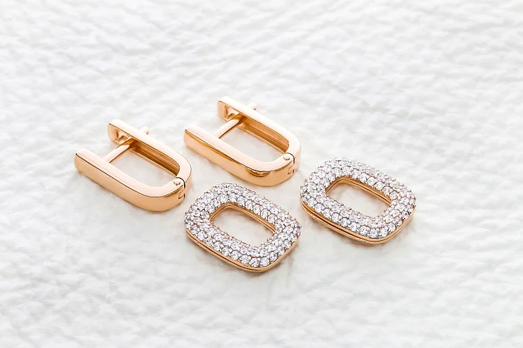 Серьги-трансформеры из красного золота с 156 фианитами