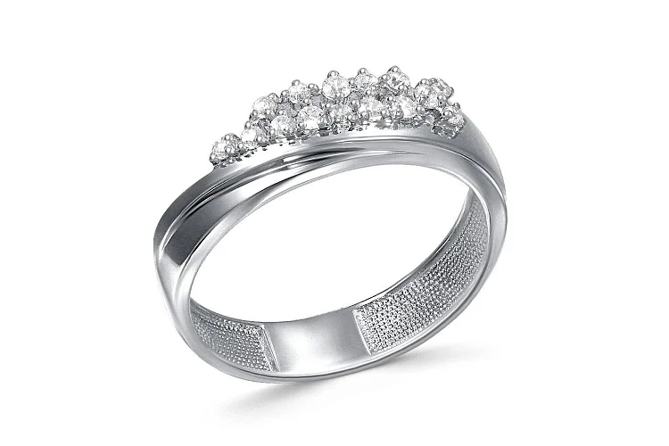 Кольцо из белого золота с 6 бриллиантами и 9 фианитами