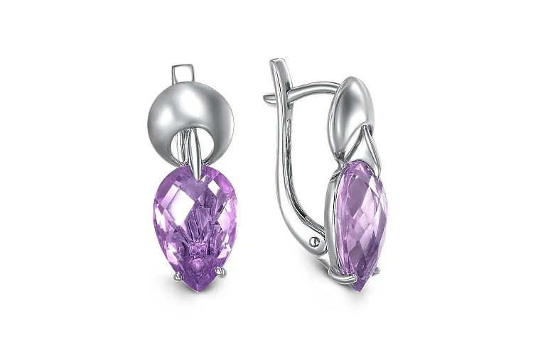 Серьги из белого золота с 2 аметистами