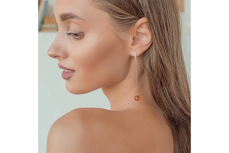 Серьги из красного золота с янтарём