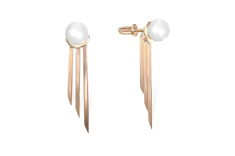Серьги-пусеты из красного золота с 2 жемчужинами