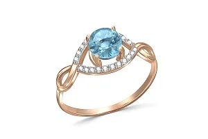 Кольцо из красного золота с топазом swiss и 22 фианитами