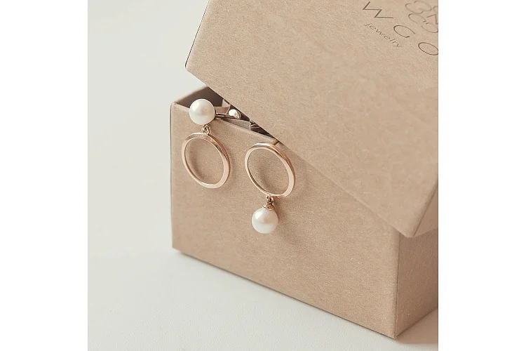 Серьги-пусеты Круги из красного золота с 2 жемчужинами