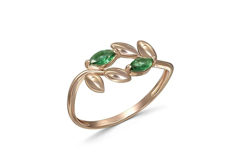 Кольцо Веточка из красного золота с 2 фианитами