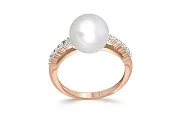 Кольцо из красного золота с жемчугом и 10 фианитами