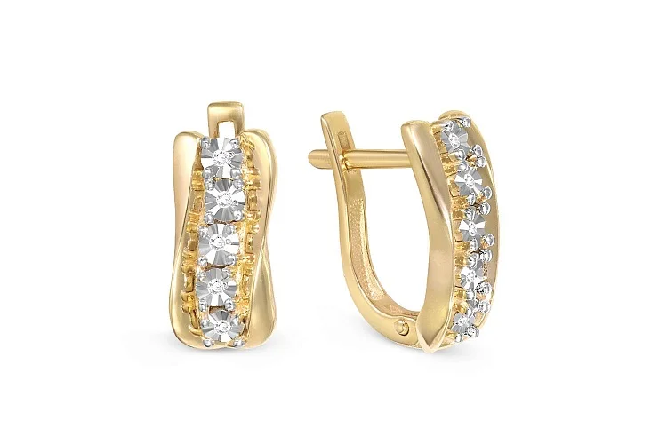 Серьги Дорожки из жёлтого золота с 10 бриллиантами