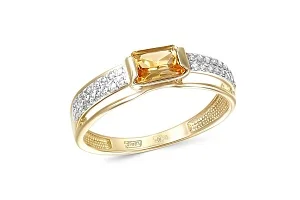 Кольцо из жёлтого золота с цитрином и 32 фианитами