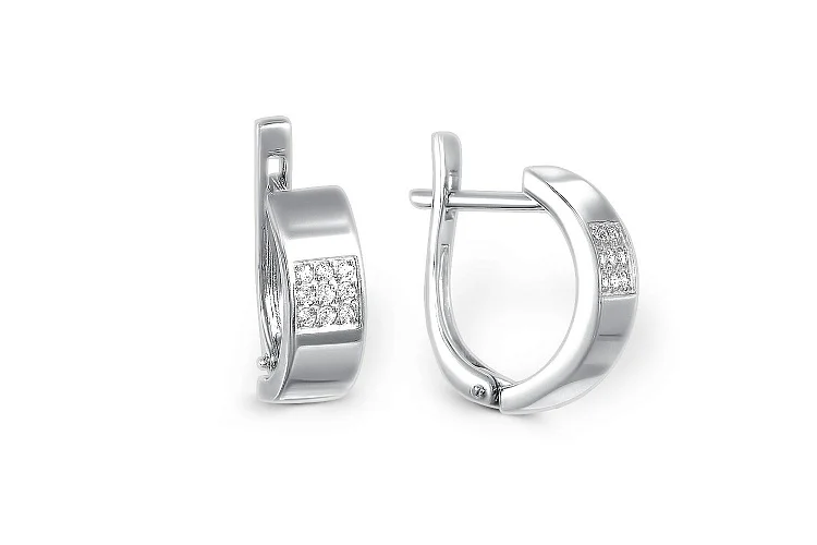 Серьги из белого золота с 18 фианитами