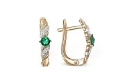 Серьги из жёлтого золота с 2 изумрудами и 12 бриллиантами
