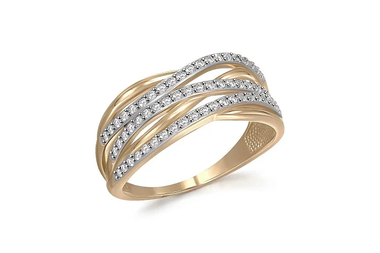 Кольцо из жёлтого золота с 61 фианитами