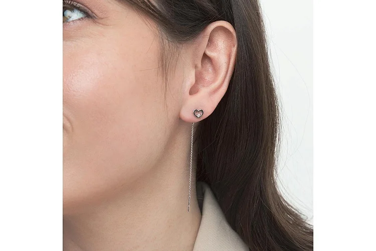 Серьги-продёвки Сердца из белого золота с 2 фианитами