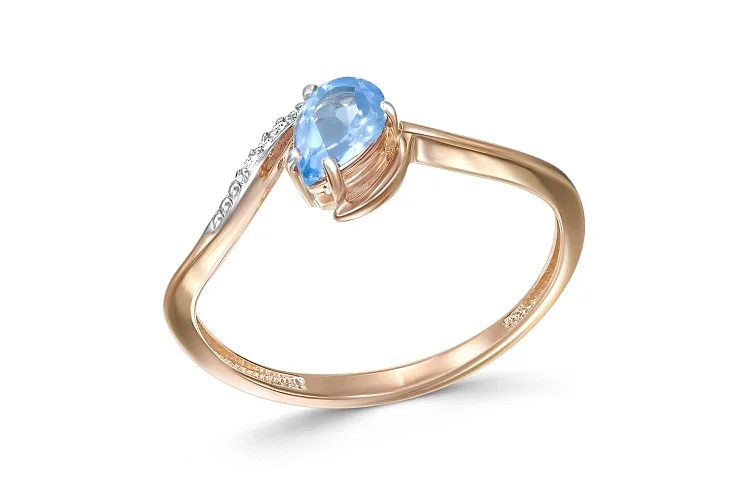 Кольцо из красного золота с топазом swiss и 6 фианитами