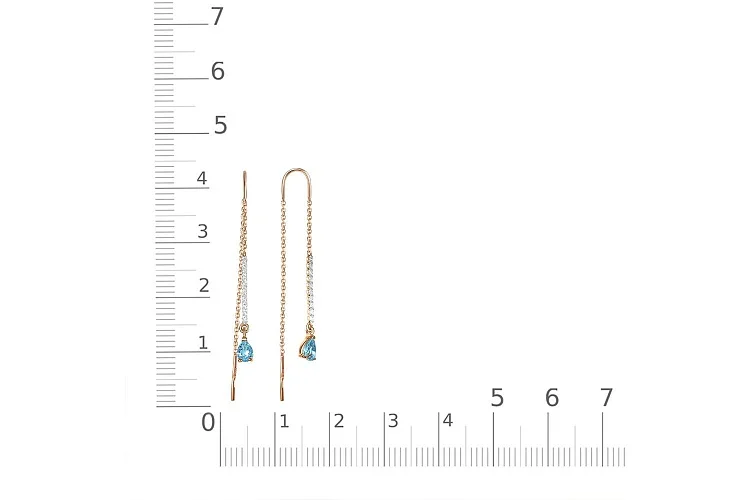Серьги-продёвки Дорожки из красного золота с 2 топазами swiss и 20 фианитами