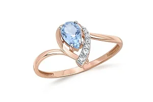 Кольцо из красного золота с топазом sky и 6 фианитами
