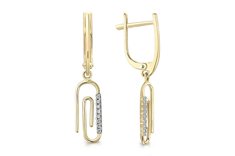 Серьги Скрепки из жёлтого золота с 16 фианитами