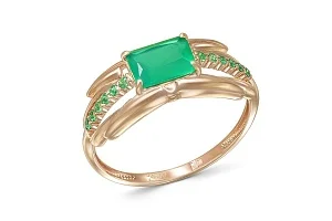 Кольцо из красного золота с агатом и 12 фианитами