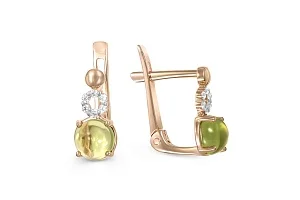 Серьги из красного золота с 2 хризолитами и 12 фианитами