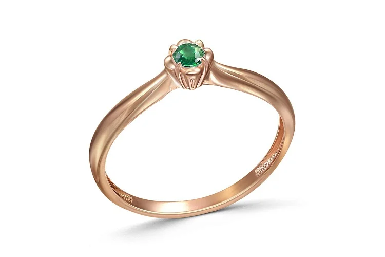 Кольцо из красного золота с изумрудом
