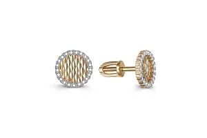 Серьги-пусеты из жёлтого золота с 42 фианитами